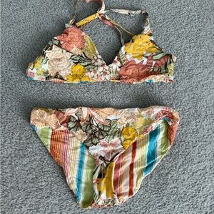 Roxy Floral & Stripe Mix Bikini Set in Yellow, Pink, Green, Blue, Brown